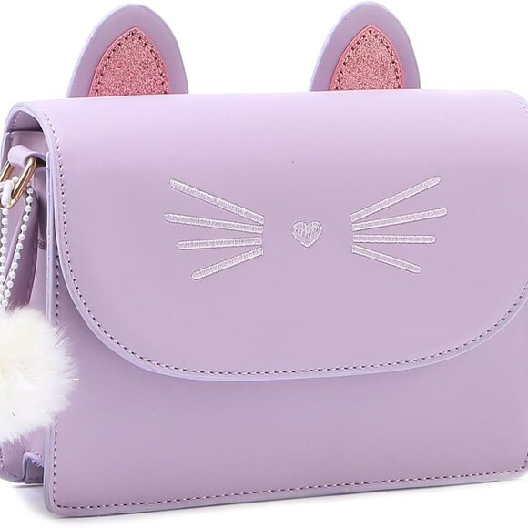 Other - Stylish Purple Cat Purse for Girls - Perfect Crossbody Bag with Pom Pom Detail